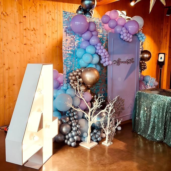 Winter Wonderland Balloons, 60PCS Light Baby Purple Blue Balloons, Metallic Blue Silver Snowflakes Confetti Balloon for Princess Ice Snow Wonderland Baby Shower Christmas Birthday Party Decorations