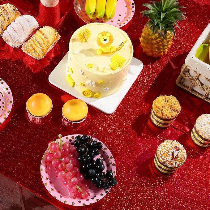 4Pack Iridescence Red Plastic Tablecloths Shiny Disposable Laser Rectangle Table Covers Holographic Foil Tablecloth Iridescent Party Decoration Birthday Bridal Christmas Lunar New Year 54" x 108"(Red)