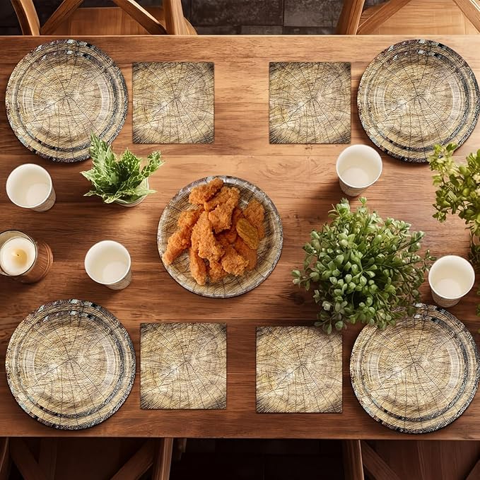250 Pieces Rustic Wood Grain Party Tableware Set - Disposable Paper Plates, Cups & Napkins for 50 Guests - Lumberjack, Farmhouse, Camping, Forest Theme Birthday Decorations(Grey)