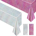Sparkling Holographic Laser Tablecloth - Shimmering, Waterproof, Easy to Clean - Ideal for Bachelorette, Birthday, Wedding, and Anniversary Party Decorations (Pink & Silver, 2)