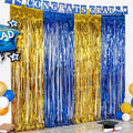LOLStar Graduation Party Decoration, 2 Pack Blue and Gold 3.3x6.6 ft Foil Fringe Curtains, Tinsel Backdrop, Graduation Photo Booth Prop Streamer Backdrop for Class of 2026, Prom and Grad Party Decor