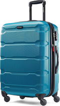 Samsonite Omni PC Hardside Expandable Luggage with Spinner Wheels, Caribbean Blue, Checked-Medium 24-Inch