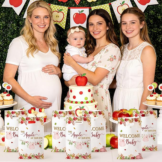 Apple Baby Shower Party Favor Bags - 50Pcs Welcome Baby Goodie Candy Treat Gift Bags Apple of Our Eye Party Decoration for Babies Fruit Theme Birthday Gender Reveal Events Supplies