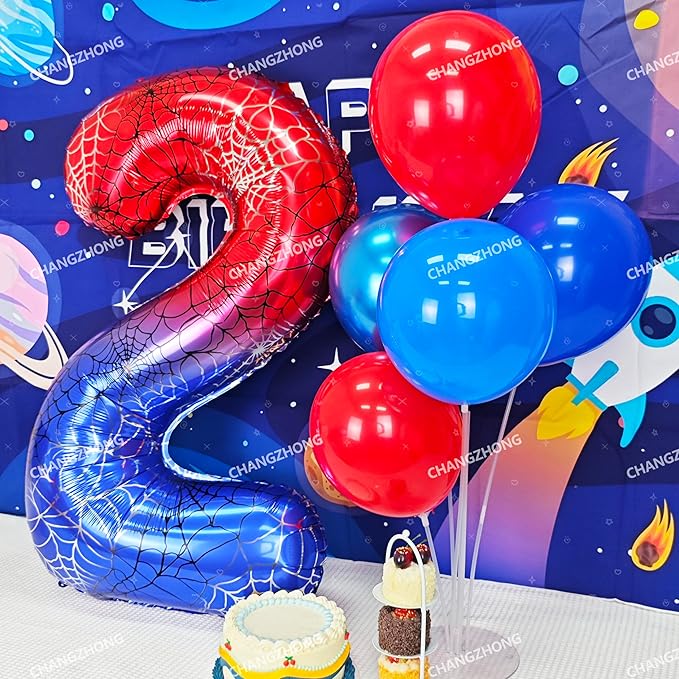 40 Inch Red and Blue Spider Theme Large Number 5 Balloon Giant Foil Birthday Balloons for Spider Theme Party Boy or Girl 5 th Birthday Wedding Anniversary Baby Shower Party Decorations