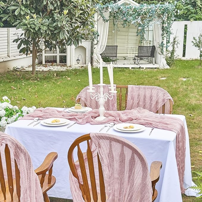 IVAPUPU 10 Pcs Cheesecloth Table Runner - 10ft Dusty Pink Easter Spring Boho Gauze Cheese Cloth Table Runners for Baby Shower Decoration Wedding Party Summer Garden Farmhouse