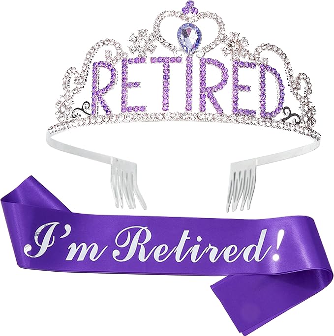 Purple Retirement Party Decorations for Women, I'm Retired Sash & Tiara Set, Costume Headwear, Queen Theme, Great for Retiring Women, Events & Supplies, Gifts, Favors