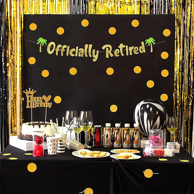 Pre-Strung Officially Retired Gold Glitter Banner - Funny Retirement Decorations for Men and Women - Retirement Party Supplies and Gifts