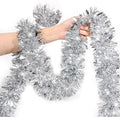 50 FT Silver Christmas Tinsel Garland Christmas Decorations for Xmas Tree Decor Metallic Twist Shiny Hanging Garlands for Tree Mantel Stairs Fireplace Home Indoor Outdoor Holiday Decor Party Supplies