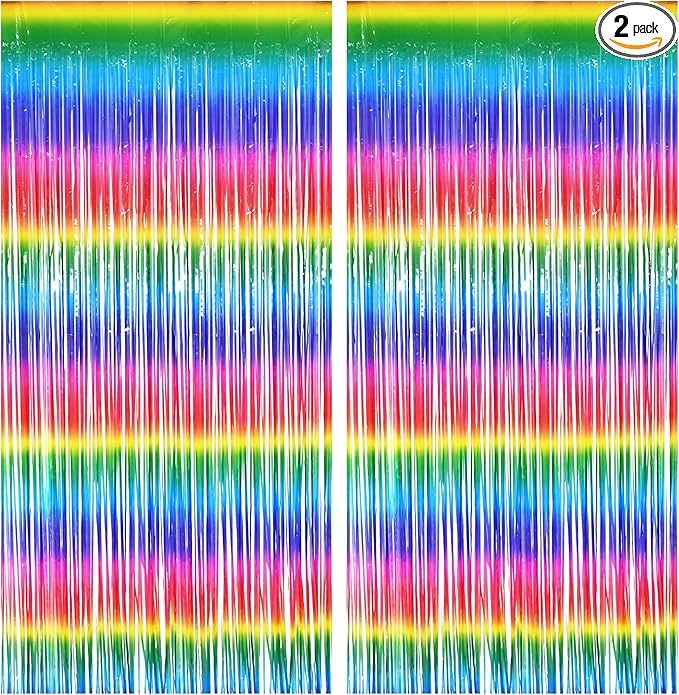 BRAVESHINE Tinsel Foil Curtains - 2 Pack Colorful Party Streamers Fringe Backdrop for Valentines/Easter/Doorway/80s/90s/Dance/Bachelorette/Engagement/Rainbows-theme/Candy/Birthdays Decorations
