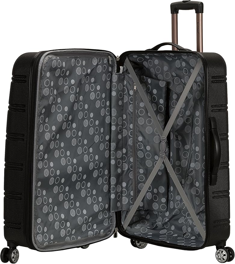 Rockland Melbourne Hardside Expandable Spinner Wheel Luggage, Checked Large 28", Black