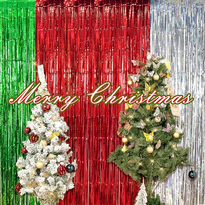 2 Pack Red Foil Fringe Curtains Streamers Party Decorations 3.3 x 8.2 ft, Tinsel Curtain Fringe Backdrop for Parties, Door Fringe Birthday Streamers, Photo Booth Backdrops, Party Decor