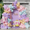 PageebO Princess Balloon Garland Arch, 154Pcs Pastel Blue Pink Purple Gold Balloons with Castle Carriage Star Foil Balloons for Girls Princess Rainbow Baby Shower Birthday Fairytales Party Decortion