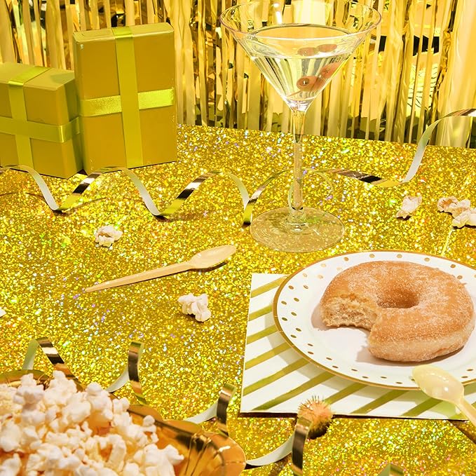 Sparkling Holographic Laser Tablecloth - Shimmering, Waterproof, Easy to Clean - Ideal for Bachelorette, Mermaid, Birthday, Wedding, and Anniversary Party Decorations (Gold & Silver, 2)
