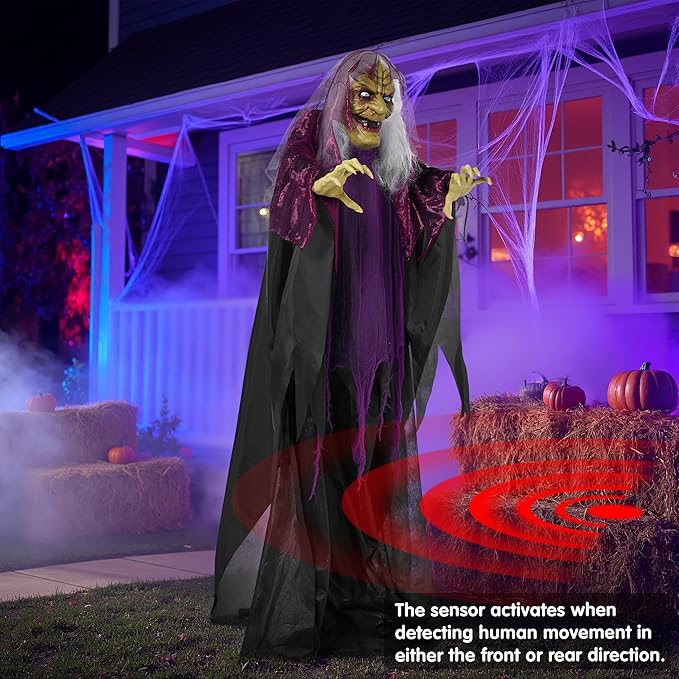 JOYIN 62" Halloween Witch Decorations Outdoor, Life Size Twirling Animatronics Ghost Decor with Sound and Light Radar Activation, Scary Haunted House Props for Indoor/Outside Party Garden Yard Lawn