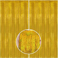 2 Pack 3.3 x 8.2 ft Tinsel Foil Fringe Curtain Backdrop, Upgraded Gold Glitter Metallic Streamers Backdrop Curtains for Birthday Decorations Bachelorette Prom Graduation Party Decorations
