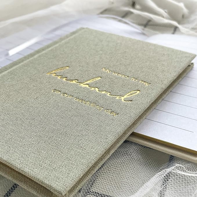 Wedding Vow Books His and Hers-Canvas Linen Foil Embossed, Set of 2 Vow Books Husband and Wife-Wedding Essentials（Sage Green + Milky White）