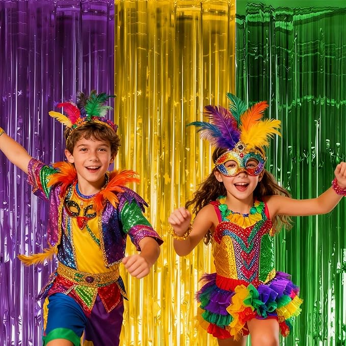 Mardi Gras Decorations - Green Gold Purple Streamers Backdrop Banner | Mardi Gras Party Decorations Indoor Outdoor Outside - New Orleans Masquerade Party Photo Booth Favors Supplies for Home Wall