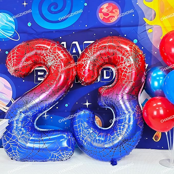 40 Inch Red and Blue Spider Theme Large Number 4 Balloon Giant Foil Birthday Balloons for Spider Theme Party Boy or Girl 4 th Birthday Wedding Anniversary Baby Shower Party Decorations