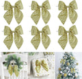 AIMUDI Gold Glitter Wired Ribbon Bows with Twist Tie 5.5" Premade Metallic Christmas Bows for Gift Wrapping, Wreath, Garland, Holiday Crafts Party Home Outdoor Christmas Tree Decorations, 12 PCs