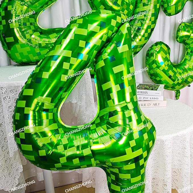 40 inch giant Green pixel miner game number 3 balloon Large mining theme foil balloon 0-9 Suitable for pixel game parties children's birthdays party anniversary celebrations baby shower decoration