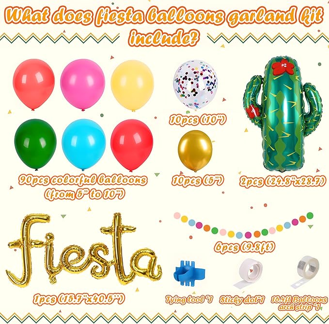 Geefuun Cinco De Mayo Fiesta Party Decorations - Mexican Themed Balloons Garland Arch Kit + Circle Dot Garland for Birthday Decor Supplies (No Air Pump)
