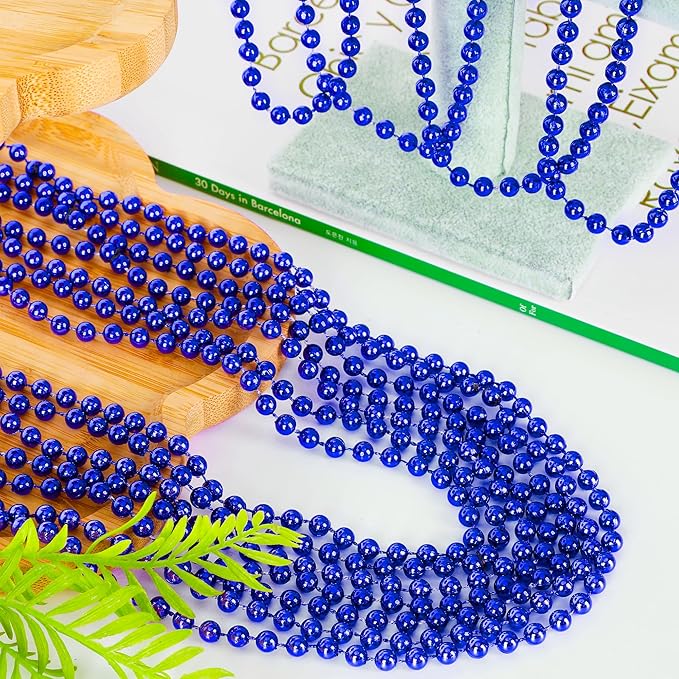24PCS Christmas Bead Necklace, Blue Bead Necklaces Stuff, 33" Mardi Gras Beads Necklace Costume, Festival Parade Throw Accessories for Wedding Birthday Gender Reveal Party Events Supplies Decorations