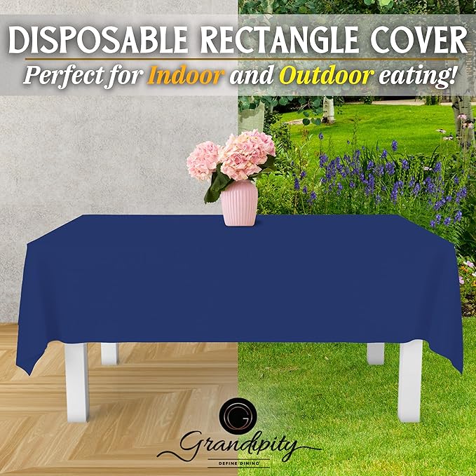 Grandipity 12 Pack Premium Disposable Plastic Tablecloth 54 Inch. x 108 Inch. Decorative Rectangle Table Cover - Navy Blue