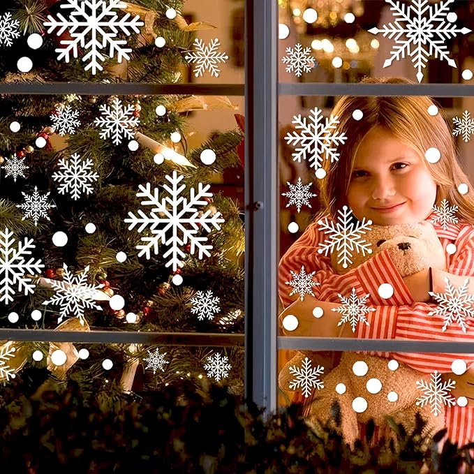 110 PCS Christmas Large Snowflake Window Clings Decoration, Christmas Window Stickers, Xmas Party, Holiday Decor, Indoor Windows Décor Ornaments, Thanksgiving Party Décor, Winter Wonderland.