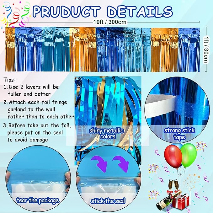 4 Packs Total 39 Ft Parade Floats for Trailer Car, Orange Blue Foil Fringe Garland Tinsel Blue Dog Themed Streamers Hanging Banner Table Skirts for Graduation Homecoming Birthday Dog Themed Party