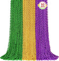 50PCS Mardi Gras Beads Bulk, 33'' Metallic Purple Green Gold Mardi Gras Beads Necklaces Accessories, Carnival Beaded Necklace for Parade Throws Costumes Accessory Party Decorations Supplies Favors