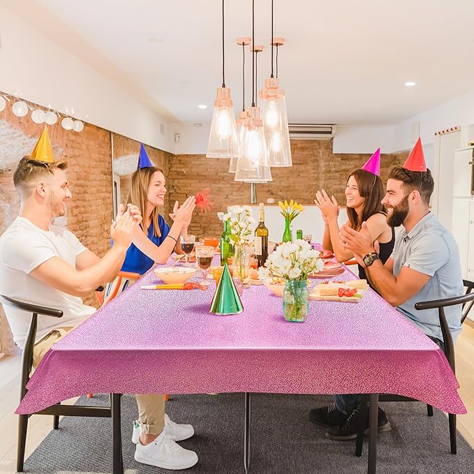 Pink & Purple & Black Holographic Tablecloth 40" x 108" Hot Pink Party Decoration Valentine's Day Birthday Party Table Decor Iridescence Plastic Table Cloth for Halloween Baby Shower Party Supplies