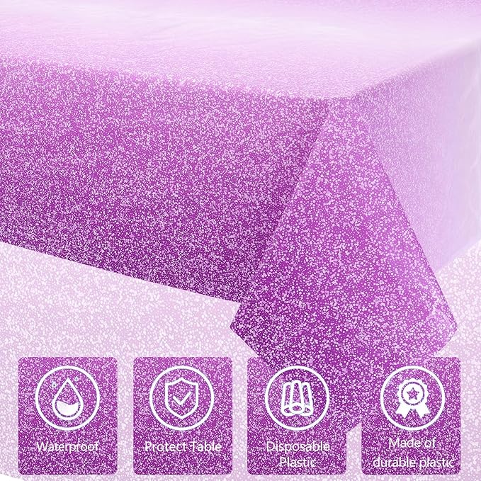 Kesfey 3 Packs Ombre Purple Tablecloth 54 x 108 Inch Gradient Pastel Purple Lavender Table Cloths Disposable Waterproof Plastic Purple Sprinkle Table Covers for Wedding Birthday Party Decorations