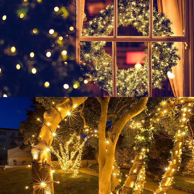 2 Pack-Solar String Lights, 78Ft 200 LED Solar Lights Outdoor with 8 Modes ，Solar String Lights Outdoor Waterproof for Yard, Fence,Balcony, Party,Christmas Tree Decorations (Warm White)