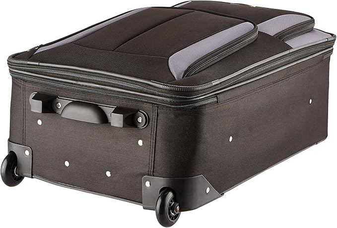 Rockland Fashion Softside 4 Piece Luggage Set, Expandable, (14" Tote/19"/24"/28"), Black Gray