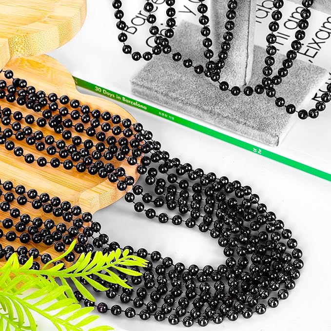 Bead Necklace, 12PCS Halloween Black Bead Necklaces Stuff Accessories, 33" Mardi Gras Beads Necklace Costume, Festival Parade Throw Accessory Sets for Halloween Party Events Supplies Decor