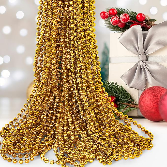 HOOSUN 30 Pack Gold Beads Necklaces Bulk,Christmas Beads Necklaces Party Favors,Mardi Gras Bead Necklace for Gold Party Decorations,School Event,Parade Throw,New Year Decorations