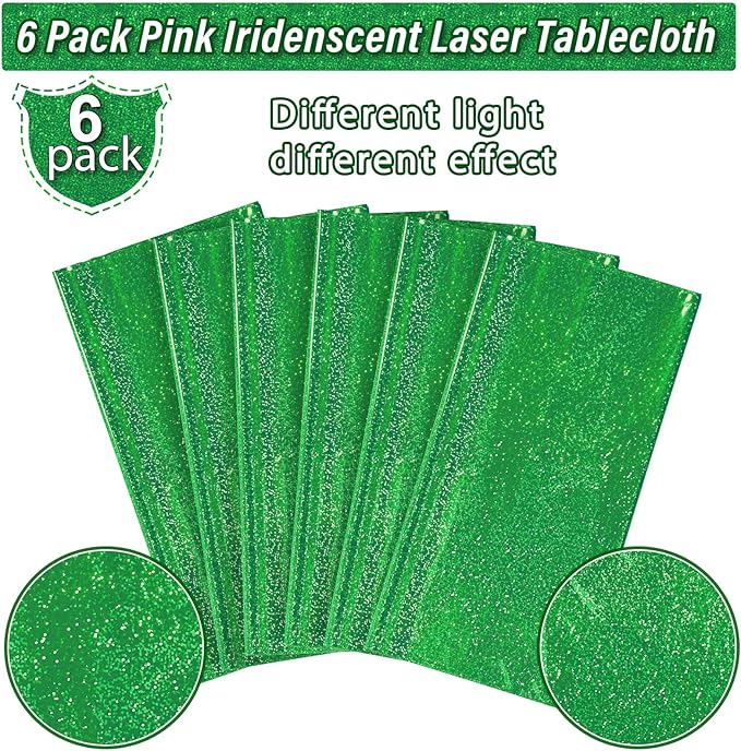 6 Pack Iridescent Green Plastic Tablecloths, Shiny Disposable Laser Rectangle Table Covers, Holographic Foil Tablecloth for St. Patrick's Day Birthday Christmas Witch Theme Party, 54x108Inch