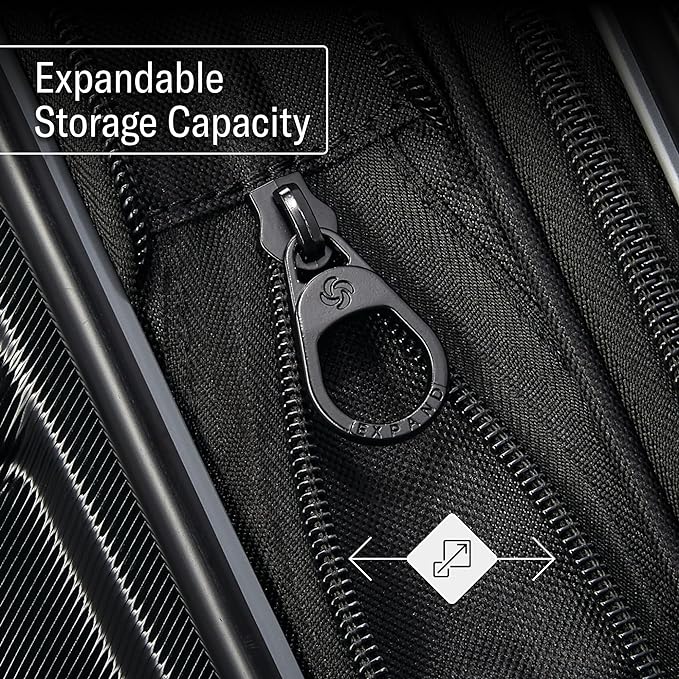 Samsonite Omni 2 Global Carry-On Spinner Luggage - Compact Size For International Travel - Airline-Approved - Features Expandable Polycarbonate Shell, 360° Wheels, USB Power Hub - Charcoal - Black