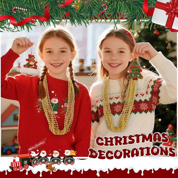HOOSUN 30 Pack Gold Beads Necklaces Bulk,Christmas Beads Necklaces Party Favors,Mardi Gras Bead Necklace for Gold Party Decorations,School Event,Parade Throw,New Year Decorations