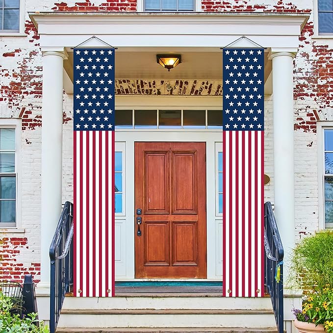 OHOME 4th of July Decorations - American Flag Porch Banner for Memorial day Decorations - Patriotic Decorations for Home Outdoor Outside | 250 America Anniversary USA Fourth of July Accessories Party Favors Yard Signs Decor