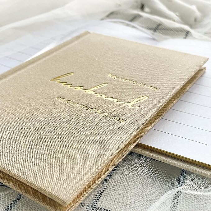 Wedding Vow Books His and Hers-Canvas Linen Foil Embossed, Set of 2 Vow Books Husband and Wife-Wedding Essentials（Beige + Beige）