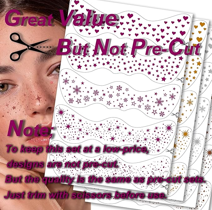 20PCS Glitter Freckles Face Tattoo, 4 Sheets/5 Styles Face Glitter Freckles for Festival & Rave, Waterproof Temporary Face Glitter Freckle Tattoo for Halloween Christmas (Rose,Gold,Sliver,Bronze)