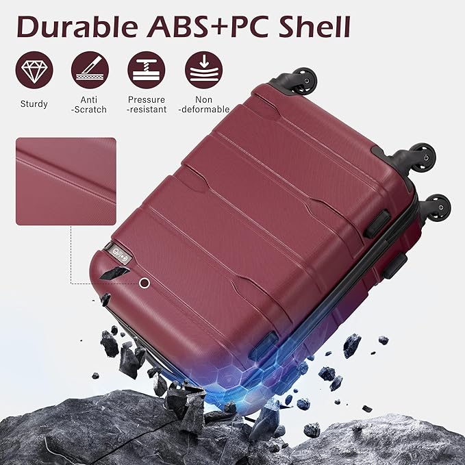 Coolife Expandable Large Checked Luggage Hardside PC+ABS Suitcase with TSA Lock, Lightweight Rolling Carry On with Spinner Wheels(Radiant Pink, 28in)