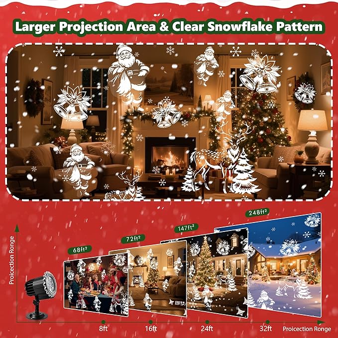 Christmas Projector Lights Outdoor, 3D Dynamic Christmas Light Projector Outdoor Christmas Lights, Landscape Decorative Lighting Waterproof for Yard Wall Holiday Xmas New Year Decorations