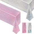 PalePink & Silver Holographic Tablecloth 40" x 108" Hot Pink Party Decoration Valentine's Day Birthday Party Table Decor Iridescence Plastic Table Cloth for Baby Shower Bachelorette Party Supplies