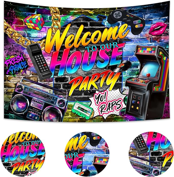 Imirell Hip Hop Graffiti Backdrop 7Wx5H Feet Retro Brick Wall Music Rock Punk 80s 90s House Party Photography Backgrounds Photo Shoot Decor Props Decoration Polyester Fabric