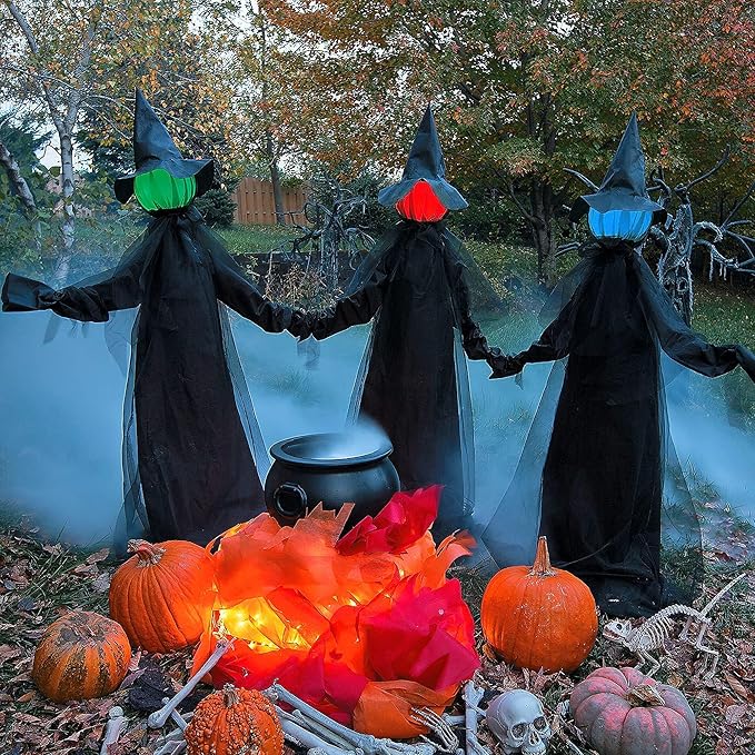 Dazzle Bright Halloween Decorations, 6 FT Set of 3 Light Up Halloween Witch with Stakes, Witch Decorations for Outdoor Garden Yard Lawn Haunted House Decor