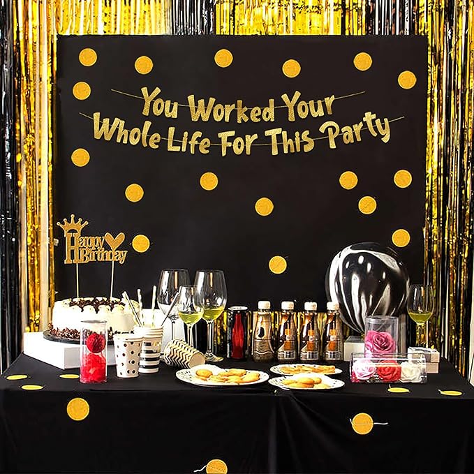 Pre-Strung You Worked Your Whole Life For This Party Gold Glitter Banner - Funny Retirement Decorations for Men and Women - Retirement Party Supplies and Gifts