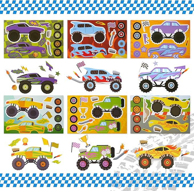 JOYIN 24 Sheets 9"x6" Make a face Stickers for Kids, Make Your Own Monster Truck Stickers, Party Favors Kids Crafts, Goodie Bags Stuffers Classroom Activities