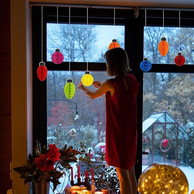 16pcs Christmas Party Decorations Honeycomb Hanging - Paper Ball Light Decor for Tree, Table Centerpieces, Holiday Classroom Supplies